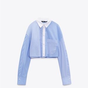 zara mixed stripe crop shirt